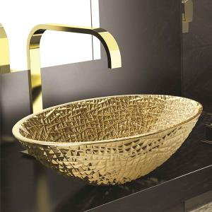 GLASS DESIGN ICE OVAL LUX LAVAMANOS GOLD 51X34.5X15.5 CM