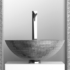 GLASS DESIGN MOSAIC  LAVAMANOS SILVER LEAF 3D 42 X 14.5  CM