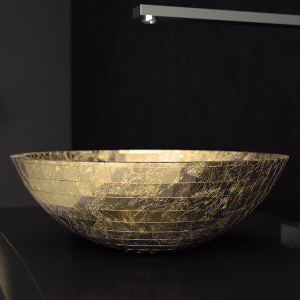 GLASS DESIGN MOSAIC  LAVAMANOS GOLD LEAF 3D 42 X 14.5  CM